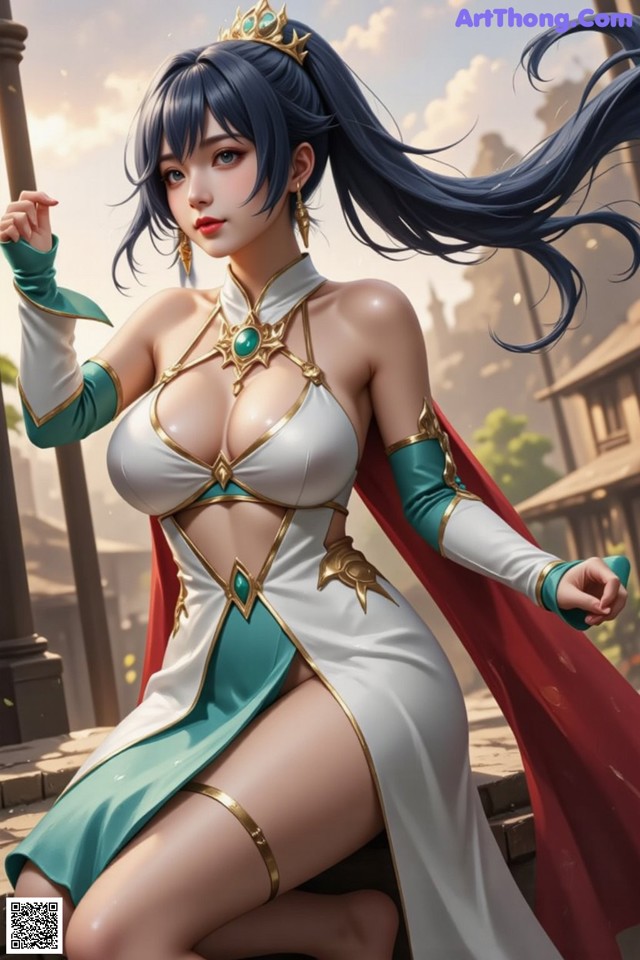 Hentai - Under the Radiance of Celestial Grace Set.2 20250124 Part 9 No.d4d07c A woman in a white and blue dress with a crown on her head.