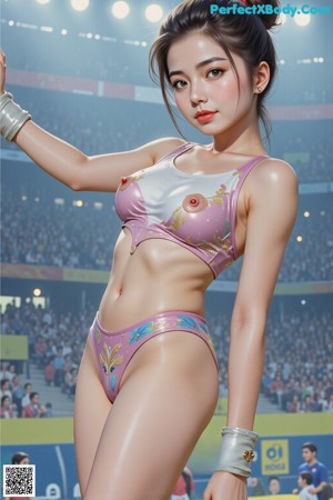 A woman in a bikini standing in front of a wall.