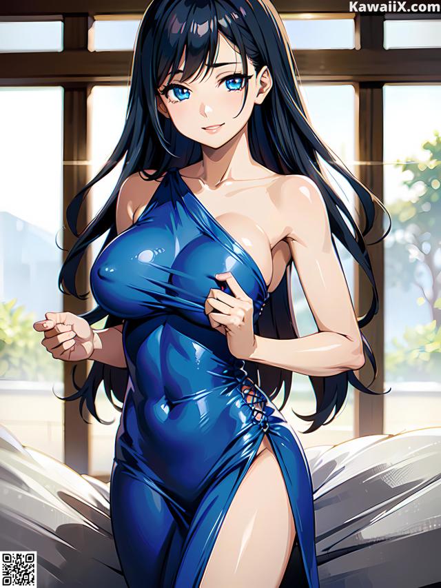 Hentai - 华彩繁花 Set 1 20230602 Part 20 No.605637 A woman in a blue dress is posing on a bed.