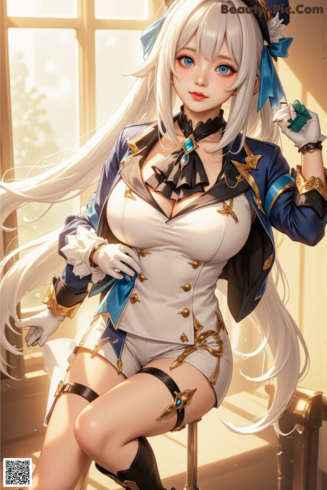 Hentai - Luminous Charm of the Aquatic Enchantress Set.2 20250126 Part 10 No.b57772 Anime girl with long white hair sitting on a chair.