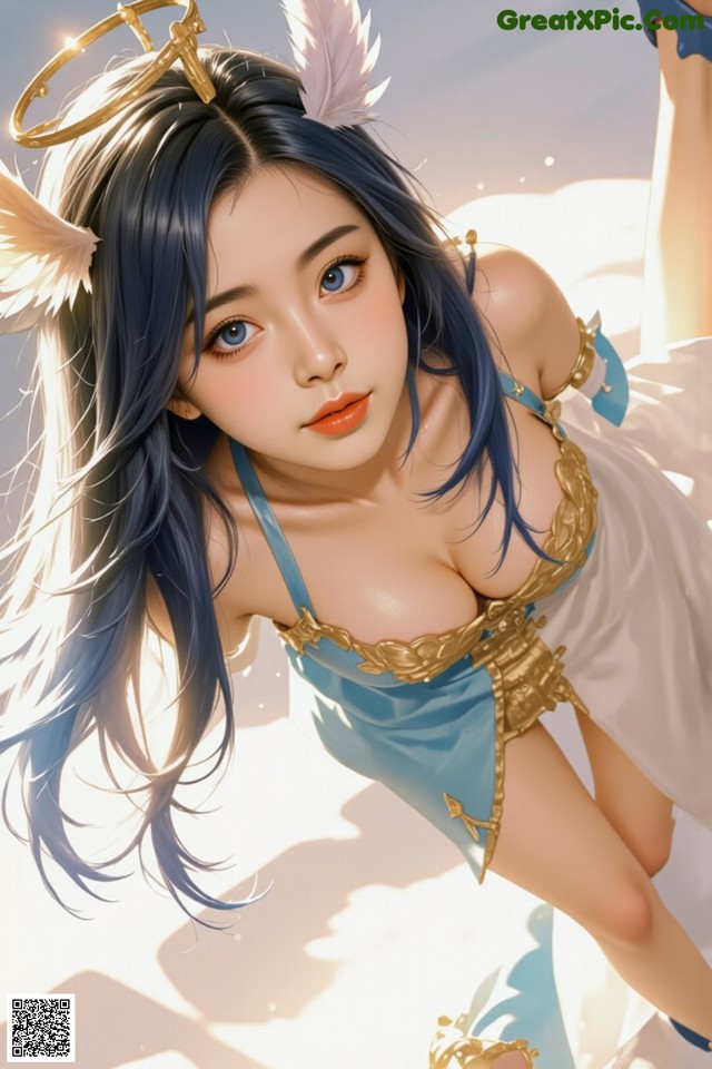 Hentai - Captivating Grace of the Cosmic Maiden Set.2 20250125 Part 12 No.cdd6cf A woman with long blue hair wearing a blue dress and a crown.