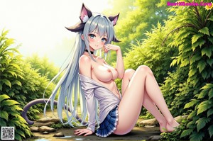 A woman in bunny ears sitting on a porch.