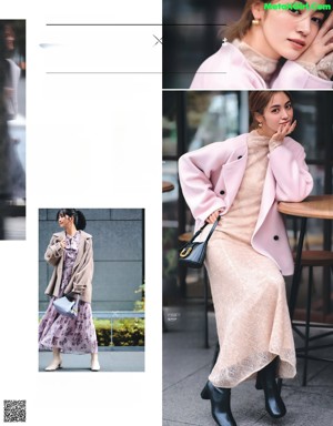 A woman in a white dress and a beige jacket is walking down the street.