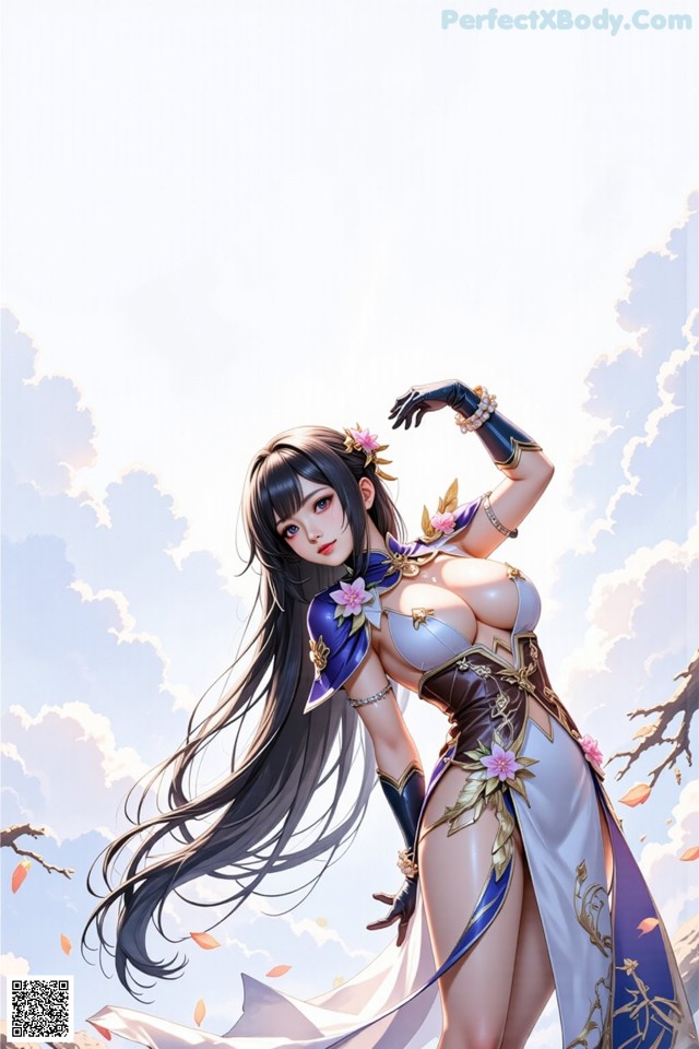 Hentai - The Frozen Elegance That Melts Starlight Set.2 20250106 Part 12 No.d013b6 A woman with long black hair standing in front of a cloudy sky.