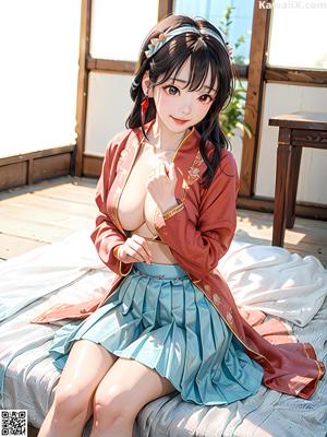 A woman sitting on a wooden bench in a white dress.