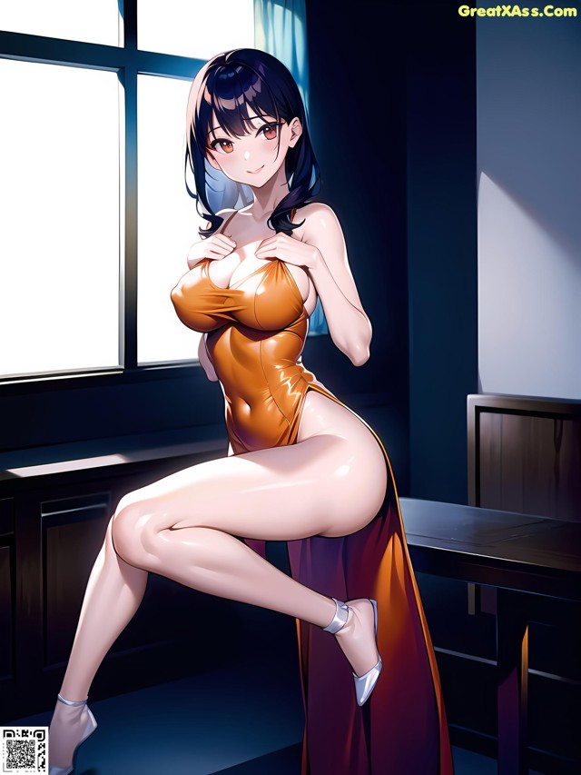 Hentai - 华彩繁花 Set 2 20230602 Part 8 No.8d7d98 A woman in an orange dress sitting on a table.